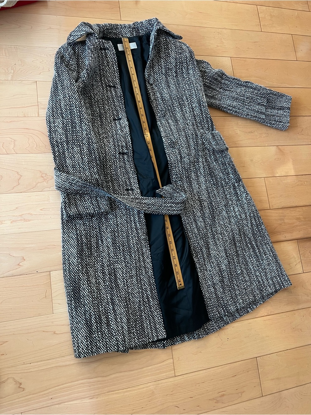DKNY Black and White Tweed Trench Coat